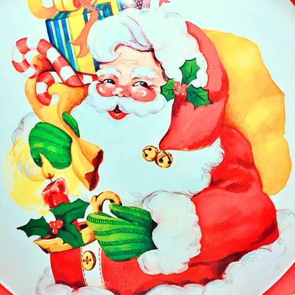 Vintage Metal Christmas Santa Claus Serving Tray GIFTCO 1980s - Picture 3 of 8